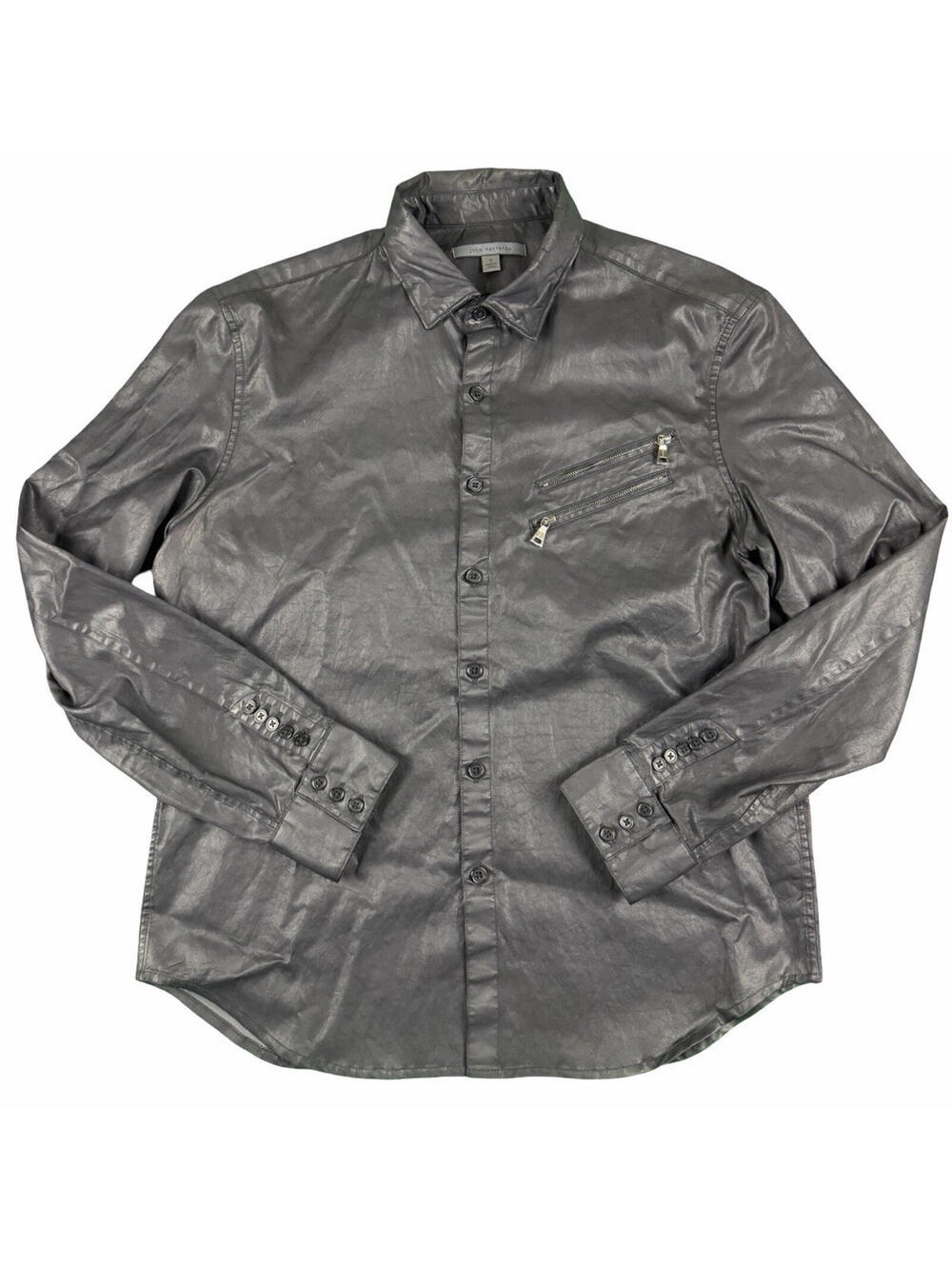 John Varvatos Waxed Coated Cotton Button-Up Shirt Black Size S